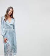 Thumbnail for your product : Little Mistress Tall Wrap Front Midi Dress With Lace Pleated Skirt