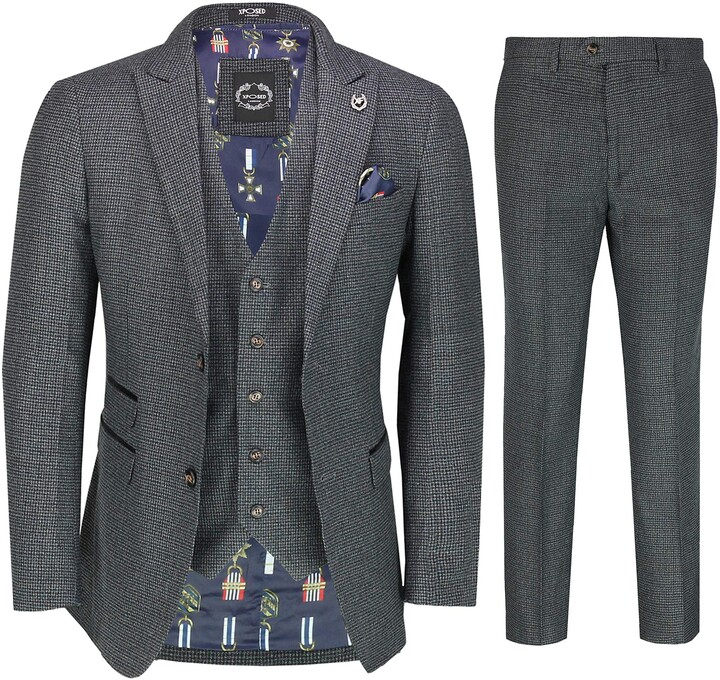 Xposed Mens Houndstooth 3 Piece Suit Classic 1920s Retro Gatsby Smart