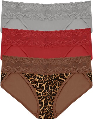 Womens Red 3pk Fashion Print Lace Trim Hipster Briefs