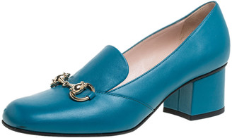 Gucci Blue Leather Horsebit Block Heel Loafer Pumps Size 37 - ShopStyle