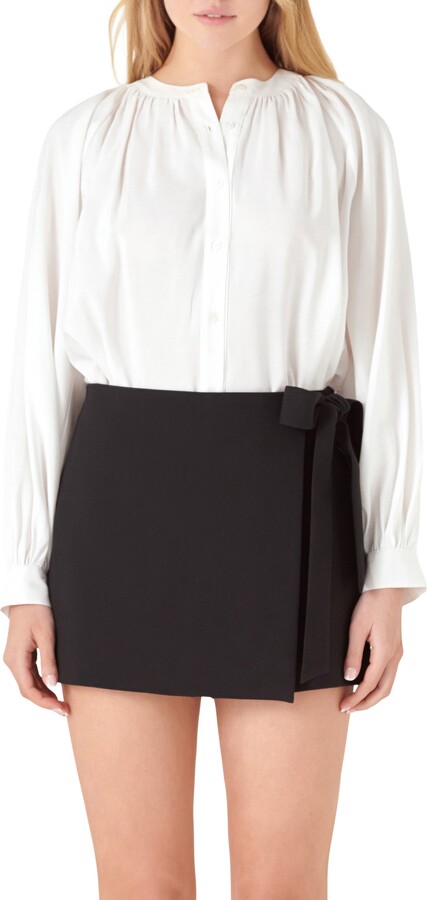 ENGLISH FACTORY Shirred Long Sleeve Button-Up Shirt