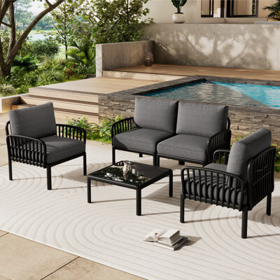 Latitude Run 5 Piece Patio Conversation Sets Modern Outdoor Sectional Furniture With Waterproof Thick Cushions And Square Coffee Table