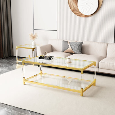 Latitude Run Modern Coffee Table With Stable Metal And Transparent Acrylic Construction Fashionable Frame Supports