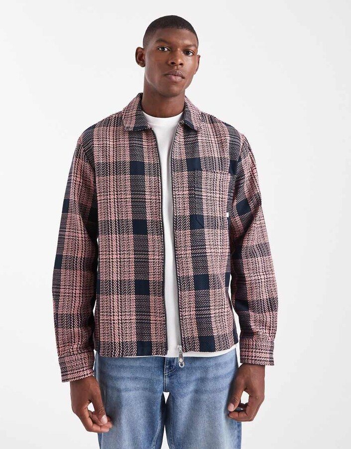 Farah Etienne check jacket in navy and pink check