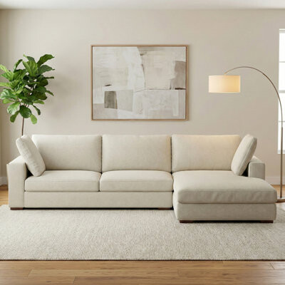 Simpli Home Charlie Large Deep Seater Right Sectional Sofa L-Shaped Performance Fabric Sofa in Contemporary Style