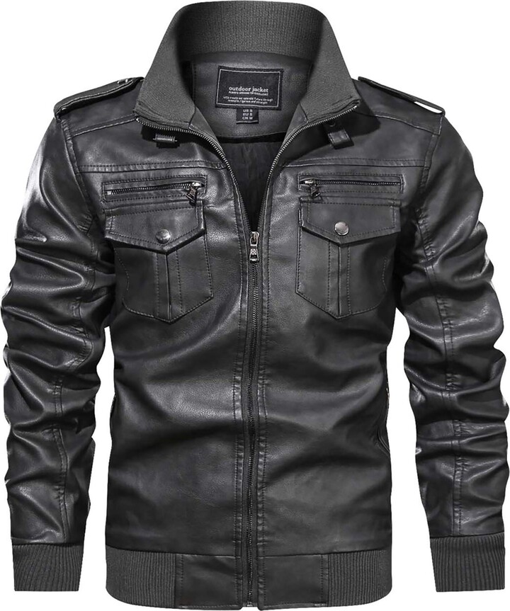 TACVASEN Bomber Jacket Mens Classic Leather Jacket Biker Waterproof
