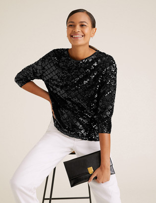 plus size long sleeve sequin top