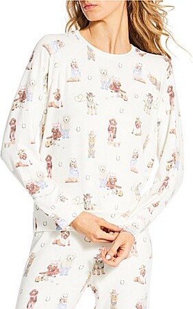 Ruff On The Range Peachy Knit Long Sleeve Crew Neck Western Doodle Dogs Coordinating Sleep Top
