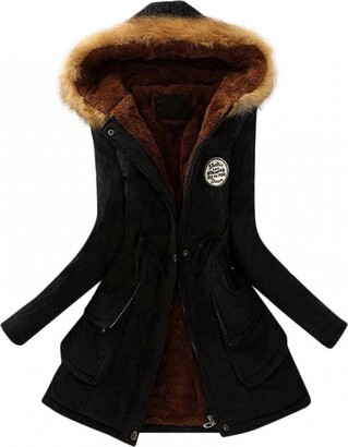 TMDD Women's Winter Warm Thick Faux Fur Coats Windproof Fleece Lined Hooded Parka Long Jacket Designer Trench Coat Casual Slim Fit Fuzzy Overcoat with Pockets