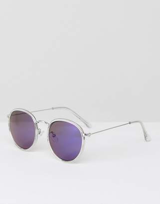 MANGO Mirrored Lens Round Sunglasses