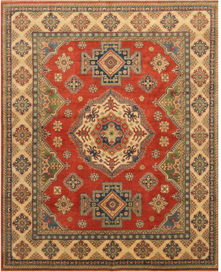 Isabelline One-of-a-Kind Jevon Hand-Knotted Kazak Red/Ivory/Brown 8' x 9'8\