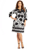 Thumbnail for your product : London Times Plus Size Three-Quarter-Sleeve Printed Shift