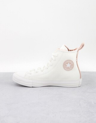 Converse Chuck Taylor hi trainer in off white leather with borg laces -  ShopStyle