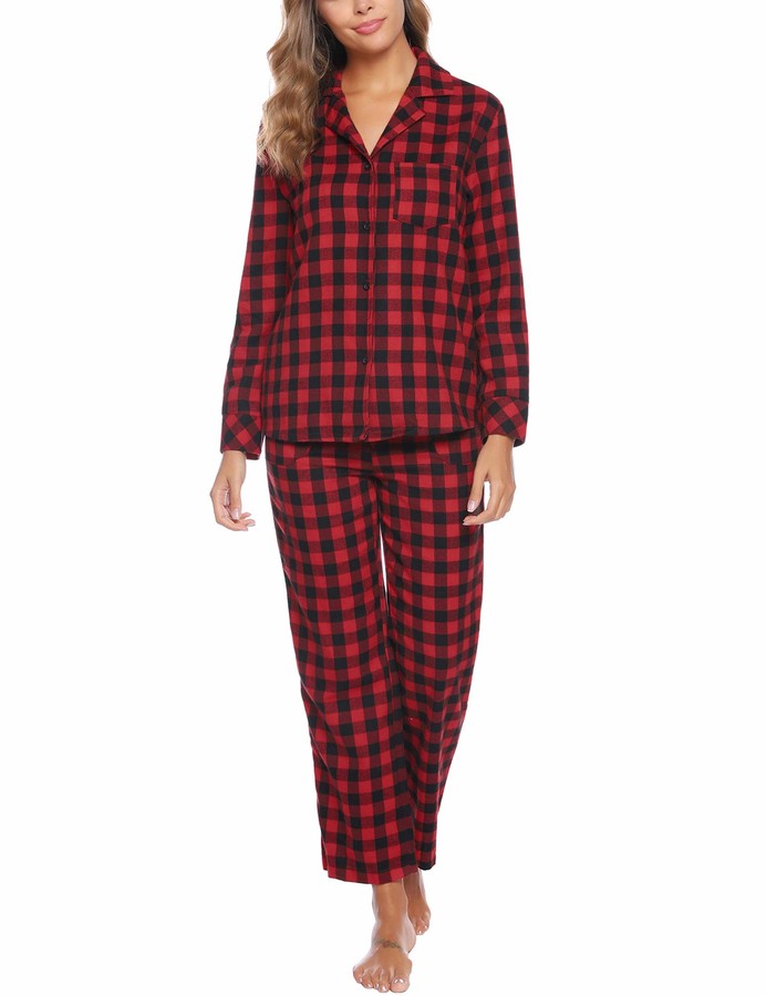 Ekouaer Mens Pajama Set with Plaid Pants Comfy Long Sleeve Sleepwear ...