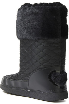 Love Moschino Faux fur-paneled logo-embellished quilted shell snow boots