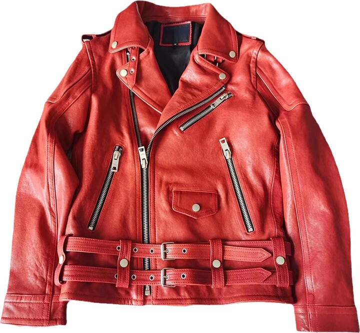 Kelsiop Diagonal Zipper Leather Jacket Men's Slim Sheepskin Jacket