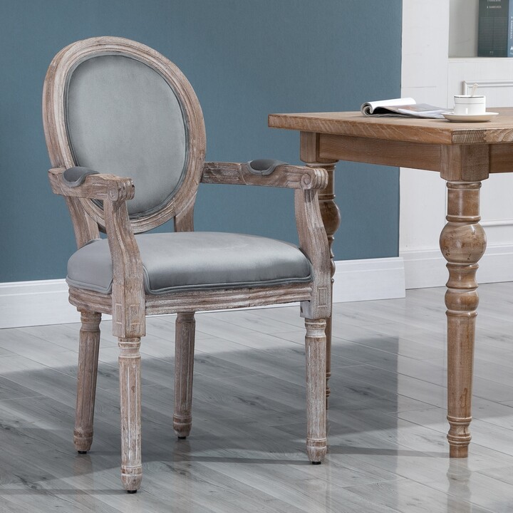 Vintage Dining Chair with Round Back, Thick Sponge Padded Seat