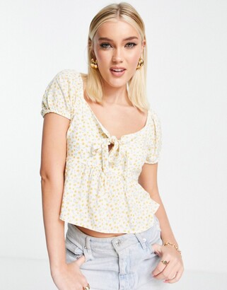 Hollister lace detail long sleeve top in white basel floral - ShopStyle