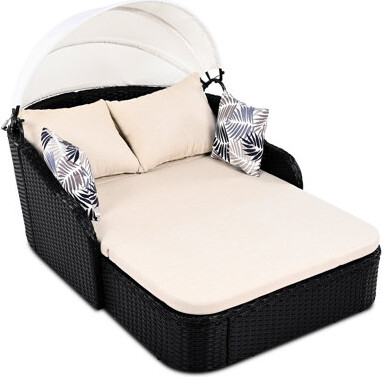 Latitude Run Pe Sunbed With Movable Sunshade - Double Lounge Stylish  Pillows Flexible Canopy