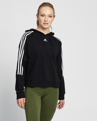 adidas Women's Black Hoodies - Essentials Loose-Cut 3-Stripes Cropped Hoodie - Size XXL at The Iconic