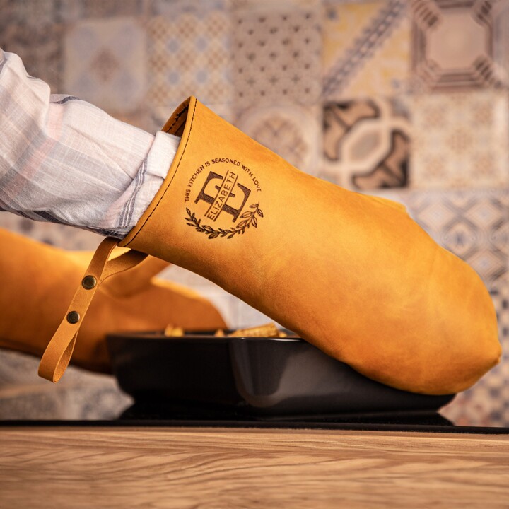 Custom Colors Leather Oven Mitts, Mitts Personalized With Monogram