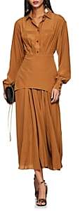 Victoria Beckham Women's Pleated Silk Crepe Shirtdress - Camel