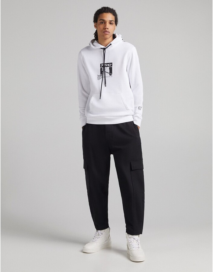Bershka hoodie with front and back print in white - ShopStyle