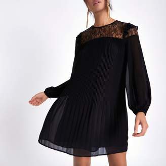 River Island Womens Black pleated lace frill swing dress