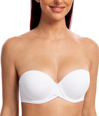 DHX Women's Strapless Bandeau Bra with Clear Straps Multiway Removable Pads Plus Size Bras for Large Bust