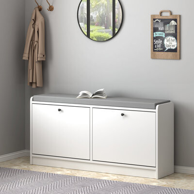 Comprehensive Shoe Storage Bench: White , Cushioned, Adjustable Shelves, Holds 10-15 Pairs, Entryway, Hallway, Bedroom, Living Room Hallway Cushioned