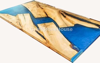 Etsy Gorgeous Blue Resin Epoxy River Tabletop, Furniture, Custom, Dining, Sea, Ocean Table, Acacia Wood Can Be Customized