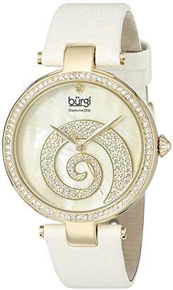 Burgi Women's BUR143IV Round Cream Mother of Pearl and Yellow Gold Dial with Swarovski Crystals Quartz Movement Satin Strap Watch