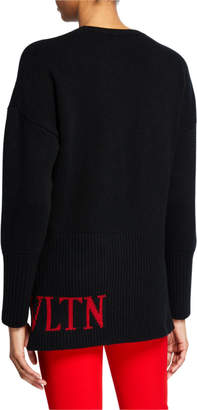 Valentino Wool-Cashmere High-Low Sweater with Inset