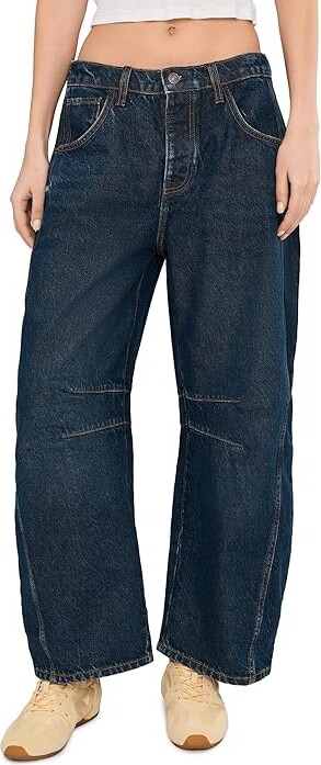 Free People We The Free Good Luck Mid-Rise Barrel Jeans Women's Clothing Deep End : 32 29 Cotton/Denim/Lyocell