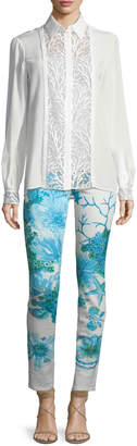 Roberto Cavalli Skinny-Leg Coral-Reef Printed Stretch-Denim Ankle Jeans
