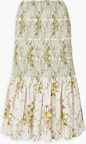 Smocked floral-print stretch-cotton 