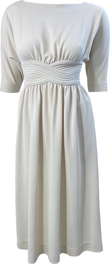 1970s Donald Brooks Size 0 Ivory Off - White 3/4 Sleeves Vintage 70s Crepe Dress