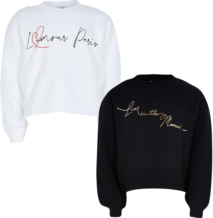 River Island Girls black long sleeve sweatshirt 2 pack - ShopStyle