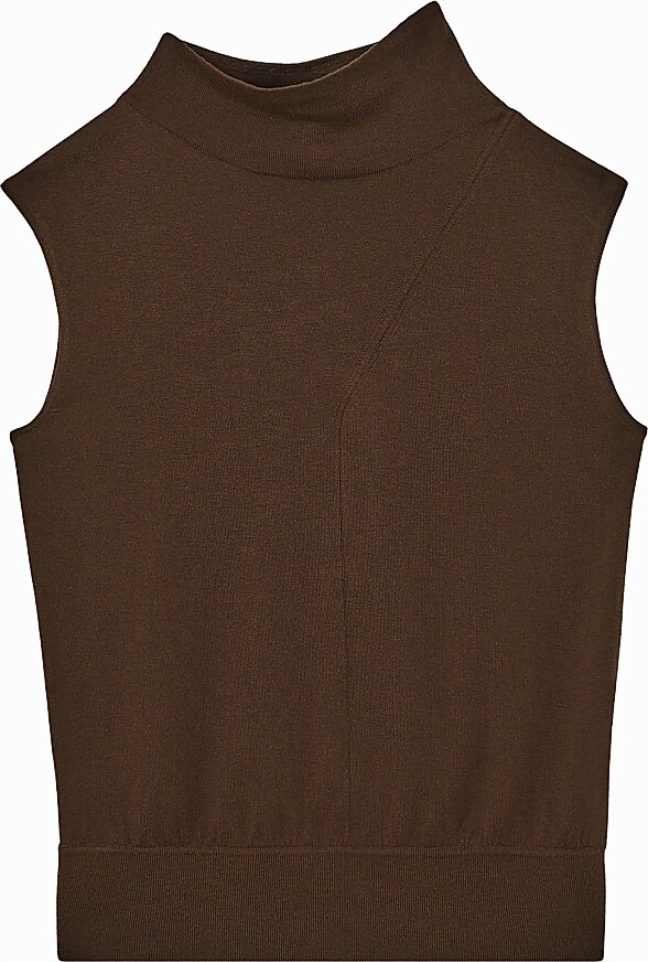 Reiss Women's Harper Mock Turtleneck Wool Top - Chocolate - Size XS