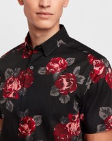 Thumbnail for your product : Express Classic Black Floral Print Short Sleeve Button-Down Shirt