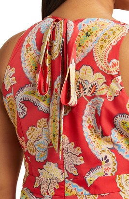 Tahari Floral Tie Back Midi Dress