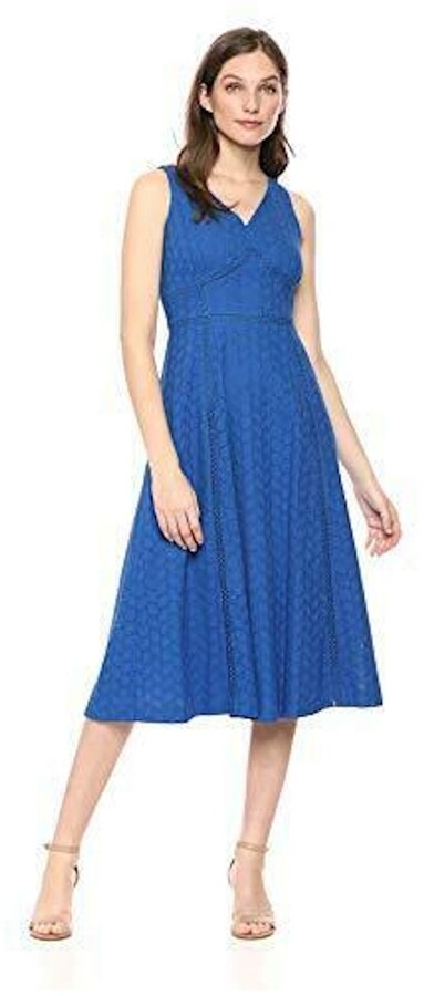 calvin klein eyelet fit & flare midi dress