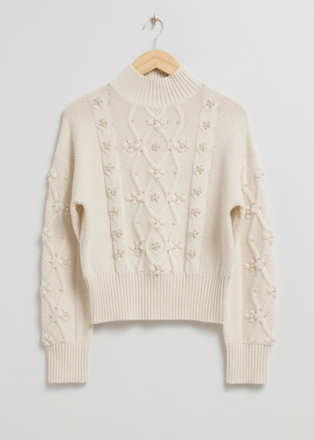 And other stories Pearl Bead Cable Knit Jumper ShopStyle