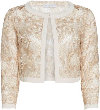 Gina Bacconi Crepe And Floral Embroidered Mesh Jacket