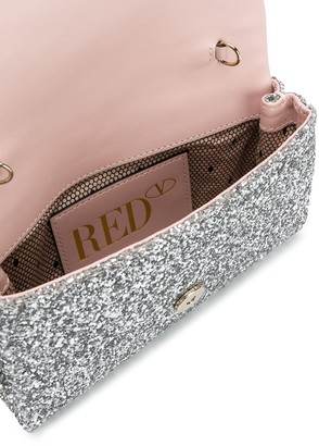 Red(V) Bow-Detail Glitter Clutch