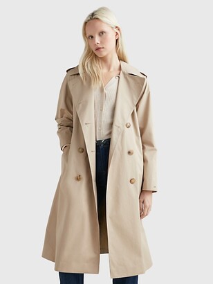 Solid Double-Breasted Trench Coat