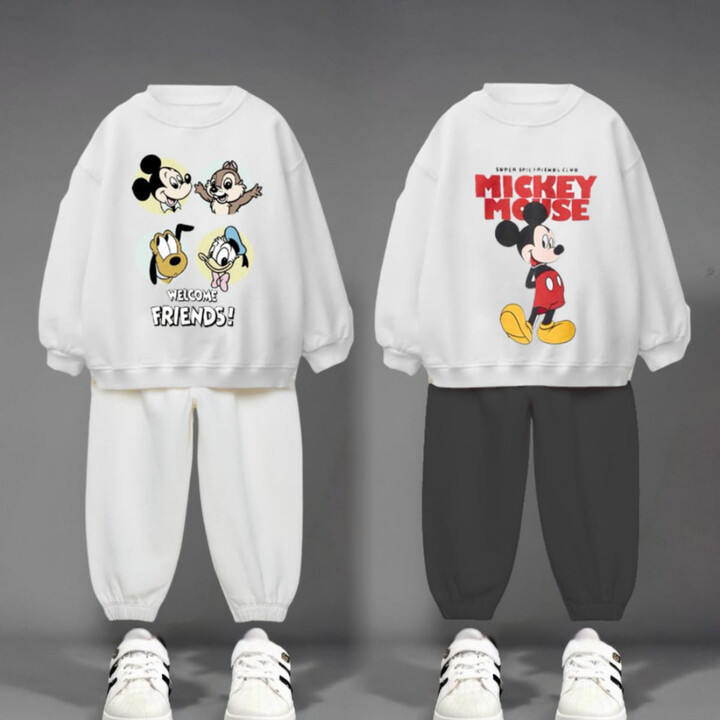 Mickey Mouse Print Sweatshirts Outfits For Kids Clothing Autumn Loose Fashion Long Sleeve Hoodie Suit O-neck Tracksuit Children