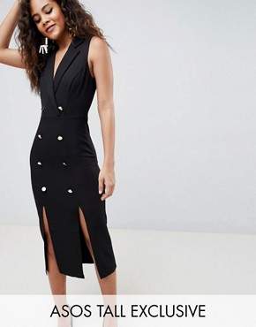 ASOS Tall DESIGN Tall Midi Tux Dress With Gold Buttons