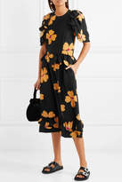 Thumbnail for your product : Simone Rocha Ruffled Floral-print Silk-crepe Midi Dress - Black