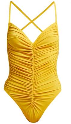 Norma Kamali Butterfly Mio Ruched Swimsuit - Womens - Yellow